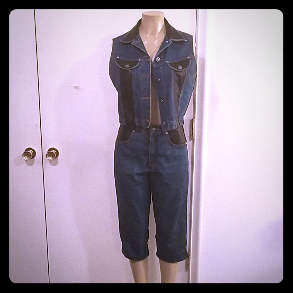 GENUINE LEATHER AND BLUE JEAN 2 PIECE CAPRIS